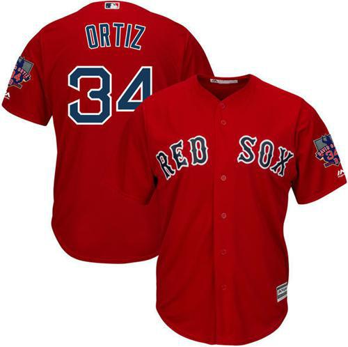 Red Sox #34 David Ortiz Red New Cool Base with Retirement Patch Stitched MLB Jersey